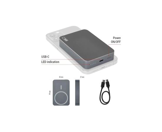 Батарея универсальная EMOS 10000mAh WI1046, 20W, Wireless, grey (B0551GY), изображение 11