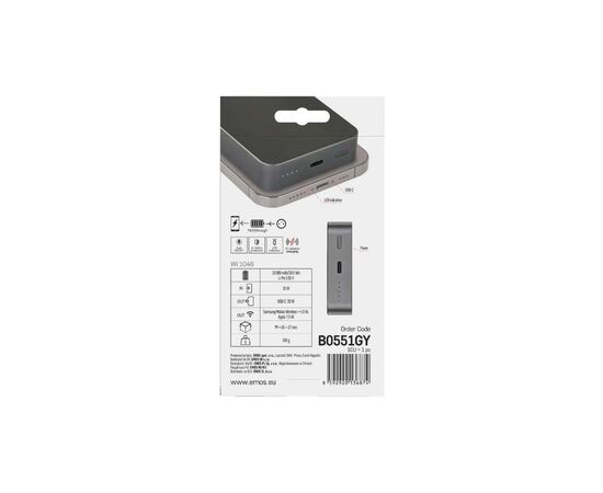 Батарея универсальная EMOS 10000mAh WI1046, 20W, Wireless, grey (B0551GY), изображение 12