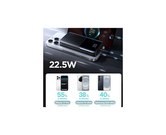 Батарея универсальная JOYROOM 10000mAh 22,5W PD, QC/3.0, 2*USB-A, USB-C In/Out, MicroUSB in, Black (JR-QP191), изображение 7