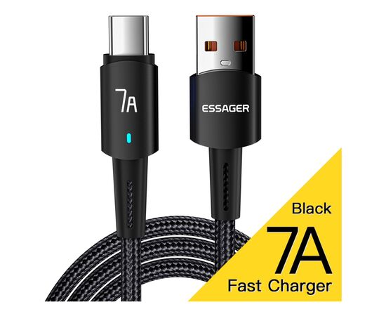Дата кабель USB 2.0 AM to USB-C 0.5m 7A 100W black Essager (EXC7A-CGB01-P), изображение 3
