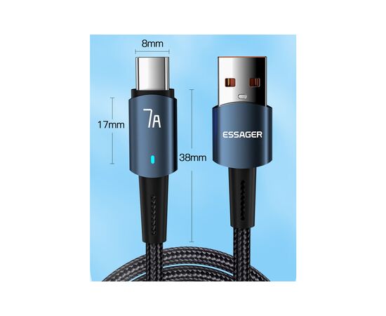 Дата кабель USB 2.0 AM to USB-C 1.0m 7A 100W blue Essager (EXC7A-CG03-P), изображение 10