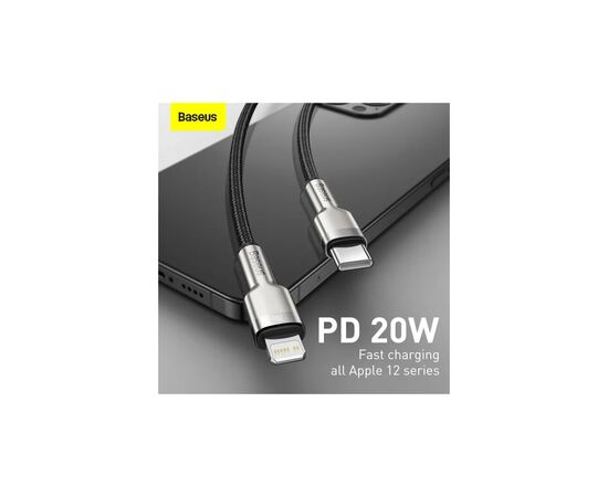 Дата кабель USB-C to Lightning 0.25m 20W Cafule Series Meta black Baseus (CATLJK-01), изображение 10