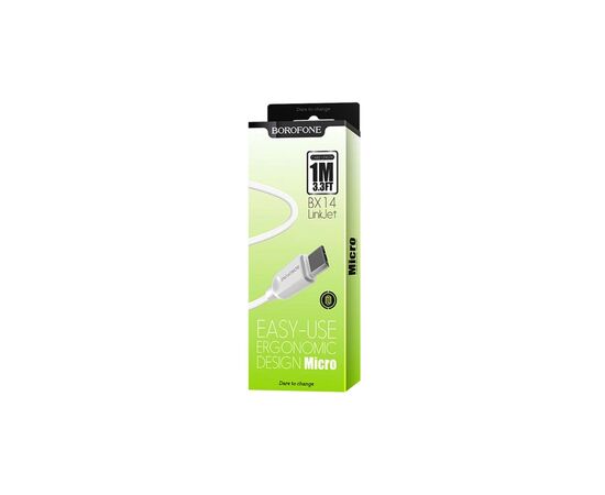 Дата кабель USB 2.0 AM to Micro 5P 1.0m 2.4A BX14 white BOROFONE (6957531089988), изображение 2