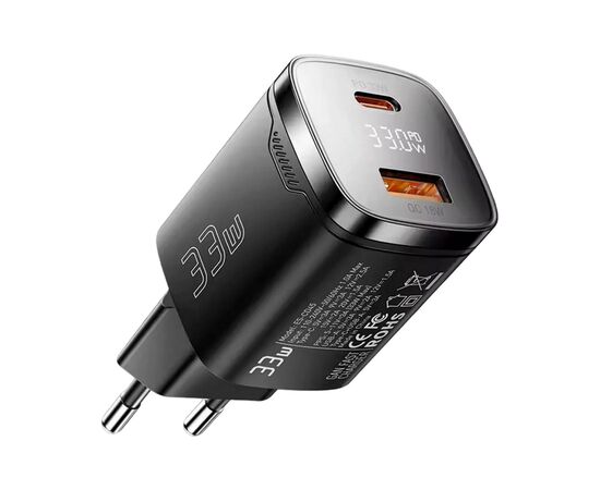 Зарядное устройство 1xUSB-C + 1xUSB 33W GaN black Essager (ECT33W-GMB01-Z), изображение 2