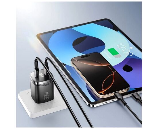 Зарядное устройство 1xUSB-C + 1xUSB 33W GaN black Essager (ECT33W-GMB01-Z), изображение 5