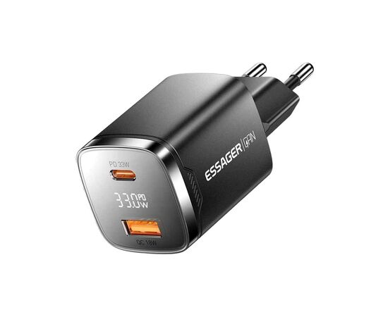 Зарядное устройство 1xUSB-C + 1xUSB 33W GaN black Essager (ECT33W-GMB01-Z)