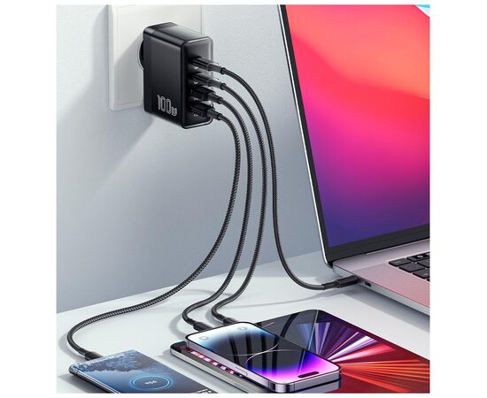 Зарядное устройство 2xUSB-C + 2xUSB 100W Essager (ECT2CA-QYB01-Z), изображение 6