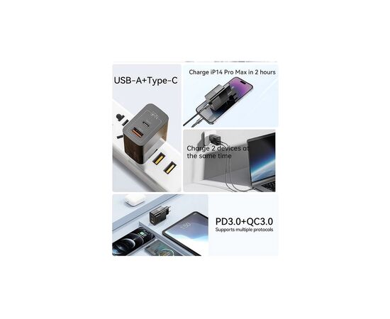 Зарядное устройство 1xUSB-C + 1xUSB 33W Essager (ECTAC-PCB01-P), изображение 10