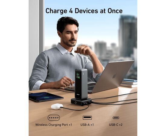 Зарядний пристрій Anker 2xUSB-C 100W + 1xUSB + Pogo pin for Anker Prime black (A1902311), зображення 3