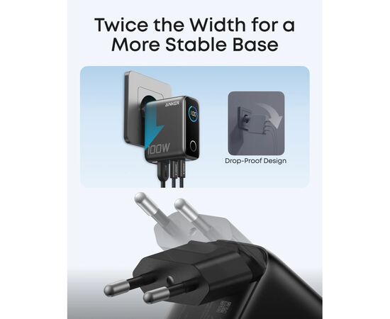 Зарядное устройство Anker 2xUSB-C PD100W + 1xUSB GaN w Display + cable USB-C dark gray (B121BGZ1), изображение 3