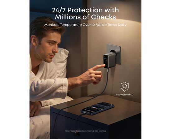 Зарядное устройство Anker 2xUSB-C PD100W + 1xUSB GaN w Display + cable USB-C dark gray (B121BGZ1), изображение 4