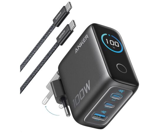 Зарядное устройство Anker 2xUSB-C PD100W + 1xUSB GaN w Display + cable USB-C dark gray (B121BGZ1)