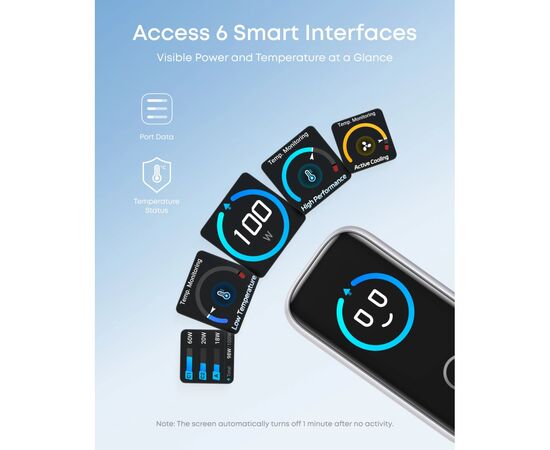 Зарядное устройство Anker 2xUSB-C PD100W + 1xUSB GaN w Display + cable USB-C silver (B121BG41), изображение 5