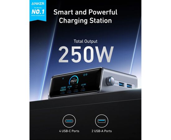 Зарядное устройство Anker 4xUSB-C PD250W + 2xUSB GaNPrime black (A2345341), изображение 5