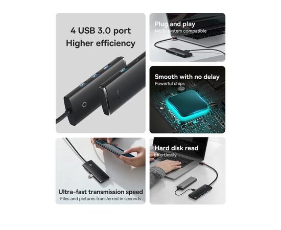 Концентратор Baseus USB 3.0 4xUSB 2.0m black (WKQX030201), зображення 9