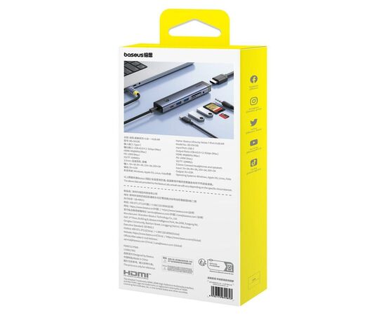Концентратор Baseus USB-C 7-Port HDMI 4K60Hz + 2xUSB 3.0 + PD + SD/TF 3.0 + 3.5mm gray (B00052803811-02), изображение 8