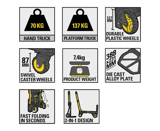 Візок вантажний Stanley розкладна, до 70/137кг, матеріал сталь, вага 7,4кг (SXWT-FT585), зображення 8