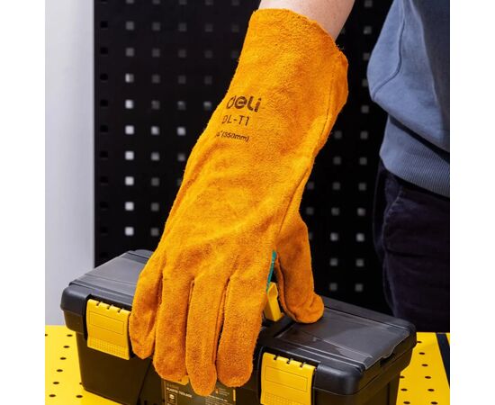 Защитные перчатки Deli Cowhide, краги сварщика 14" (EDL-T1), изображение 7