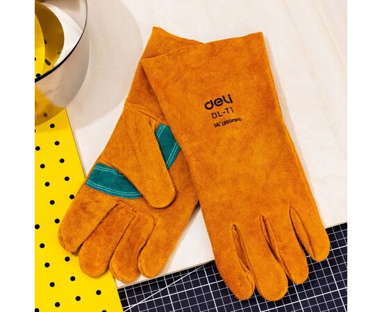 Защитные перчатки Deli Cowhide, краги сварщика 14" (EDL-T1), изображение 8