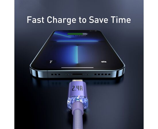 Дата кабель USB 2.0 AM to Lightning 1.2m 2.4A Crystal Shine Series purple Baseus (CAJY000005), изображение 5