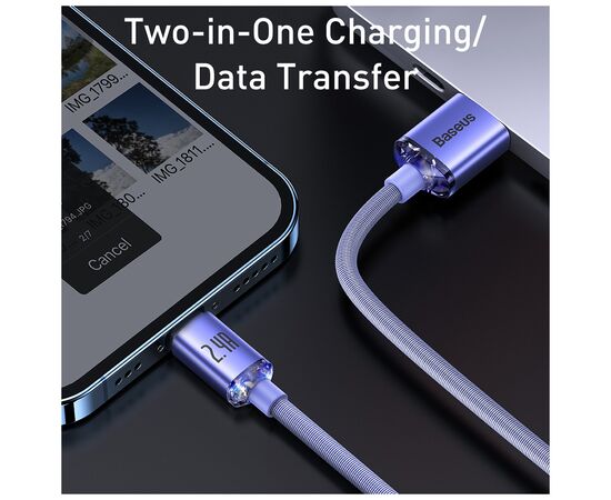 Дата кабель USB 2.0 AM to Lightning 1.2m 2.4A Crystal Shine Series purple Baseus (CAJY000005), изображение 9