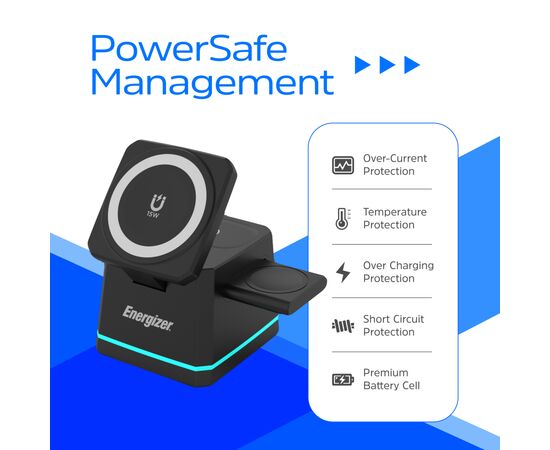 Зарядное устройство Energizer 15W 3-in-1 magnetic wireless black (WCP307), изображение 10
