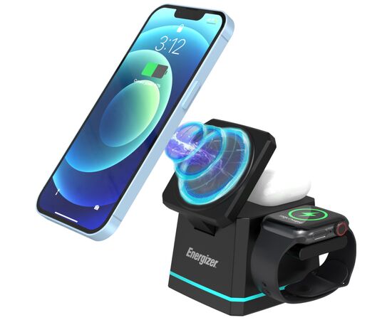 Зарядное устройство Energizer 15W 3-in-1 magnetic wireless black (WCP307), изображение 2