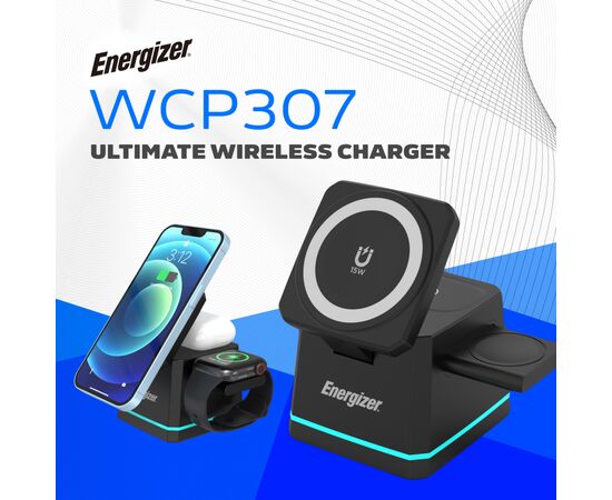 Зарядное устройство Energizer 15W 3-in-1 magnetic wireless black (WCP307), изображение 4