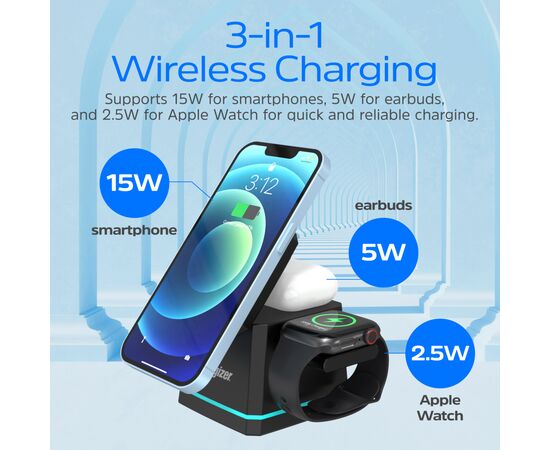 Зарядное устройство Energizer 15W 3-in-1 magnetic wireless black (WCP307), изображение 5