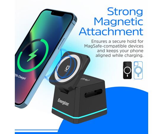 Зарядное устройство Energizer 15W 3-in-1 magnetic wireless black (WCP307), изображение 6