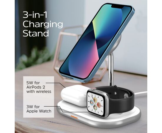 Зарядное устройство Energizer 15W 3-in-1 magnetic wireless white (WCP303), изображение 4