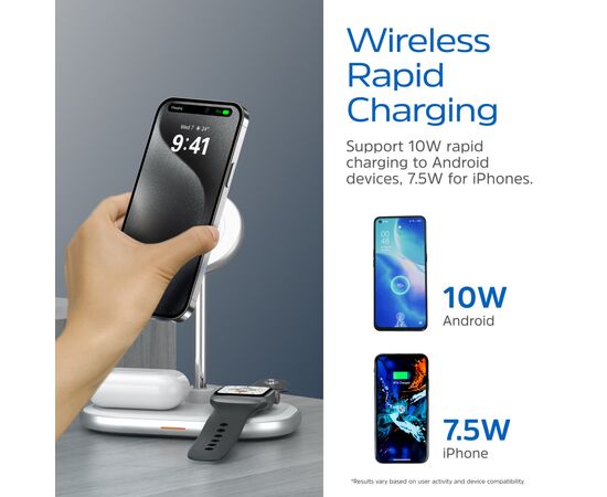 Зарядное устройство Energizer 15W 3-in-1 magnetic wireless white (WCP303), изображение 5