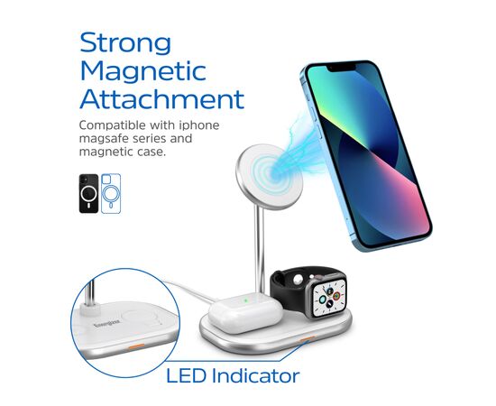 Зарядное устройство Energizer 15W 3-in-1 magnetic wireless white (WCP303), изображение 6