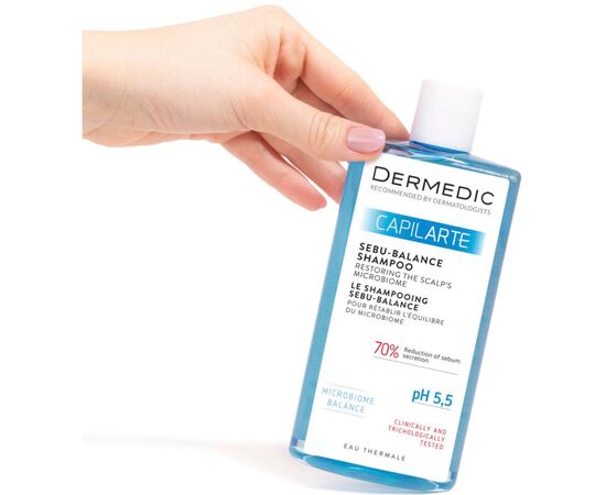 Шампунь Dermedic Capilarte Sebu-Balance Для жирного волосся Відновлення мікробіому шкіри голови 300 мл (5901643176945), зображення 2
