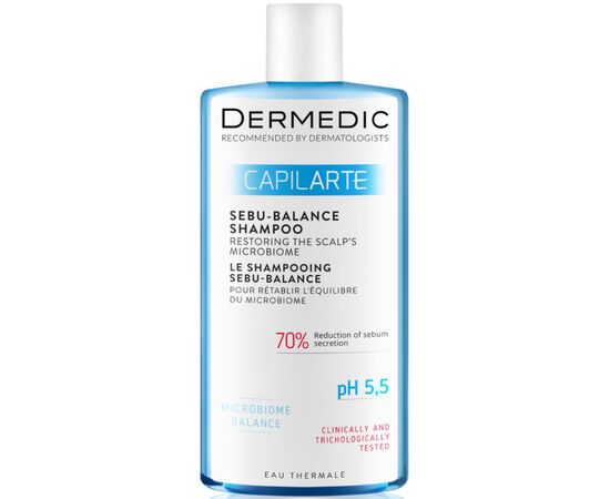 Шампунь Dermedic Capilarte Sebu-Balance Для жирного волосся Відновлення мікробіому шкіри голови 300 мл (5901643176945)