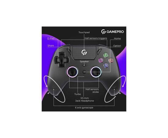 Геймпад GamePro GPS13B BT 5.3/USB/PC/iOS/Android/PS3/PS4 RGB Black (GPS13B), изображение 11
