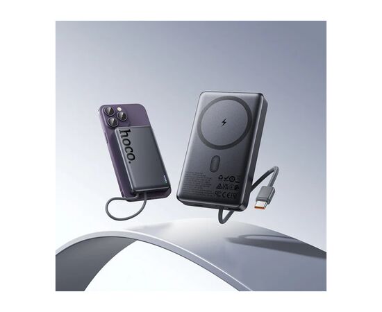 Батарея універсальна HOCO 10000 mAh Origen Dual PD/20W Magnetic with cable Type-C Metal Gray (Q44 / 714983), зображення 10