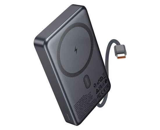 Батарея універсальна HOCO 10000 mAh Origen Dual PD/20W Magnetic with cable Type-C Metal Gray (Q44 / 714983), зображення 2