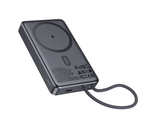 Батарея універсальна HOCO 10000 mAh Origen Dual PD/20W Magnetic with cable Type-C Metal Gray (Q44 / 714983), зображення 3
