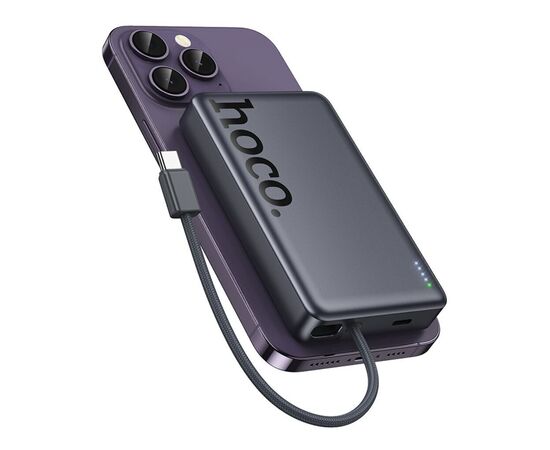 Батарея універсальна HOCO 10000 mAh Origen Dual PD/20W Magnetic with cable Type-C Metal Gray (Q44 / 714983), зображення 4