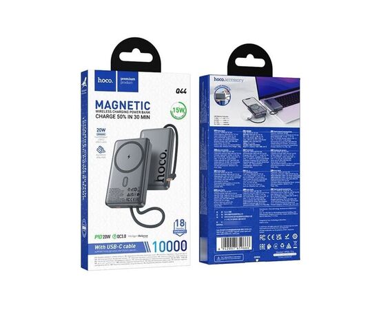 Батарея універсальна HOCO 10000 mAh Origen Dual PD/20W Magnetic with cable Type-C Metal Gray (Q44 / 714983), зображення 8