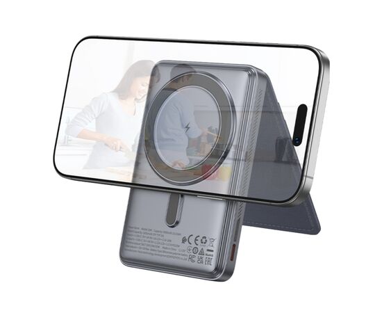 Батарея універсальна HOCO 5000mAh Title PD/20W Magnetic with stand + mini wallet Grey (Q46 / 714988), зображення 2