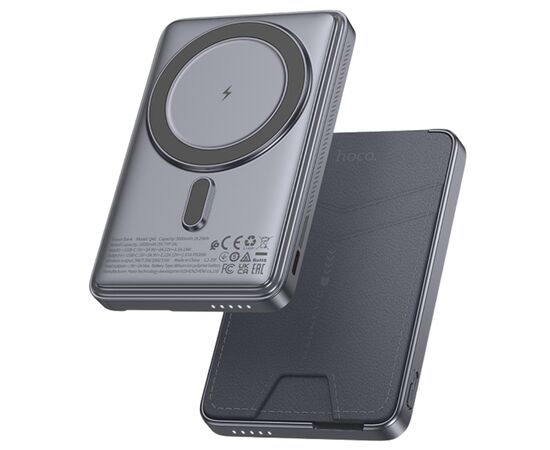 Батарея універсальна HOCO 5000mAh Title PD/20W Magnetic with stand + mini wallet Grey (Q46 / 714988), зображення 3