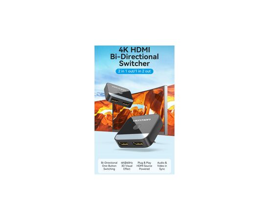 Сплиттер VENTION HDMI 2.0 UHD 4K 60Hz 3D, HDCP,1080P перемикач двонаправлений (AKOB0), изображение 12