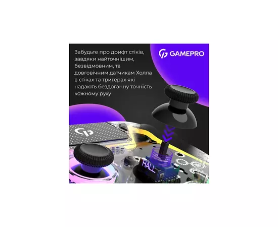 Геймпад GamePro GPS13T BT 5.3/USB/PC/iOS/Android/PS3/PS4 RGB Transparent (GPS13T), изображение 4