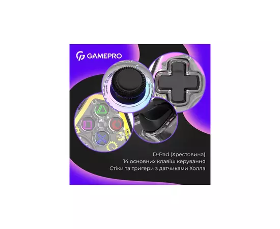 Геймпад GamePro GPS13T BT 5.3/USB/PC/iOS/Android/PS3/PS4 RGB Transparent (GPS13T), изображение 9