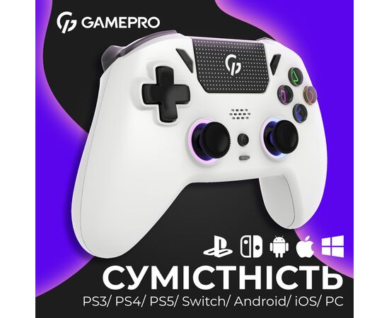 Геймпад GamePro із зарядною станцією 2.4G/BT 5.1/USB (Switch/PC/PS/iOS/Android) RGB White (GPS20W), изображение 5