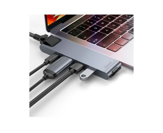 Концентратор Baseus USB-C Thunderbolt 7-in-1 2xUSB 3.0 + 1xUSB-C PD + HDMI 4K60Hz + SD/TF + 1xRJ45 1000Mbps gray (CAHUB-L0G), изображение 5