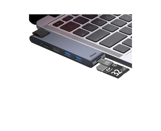 Концентратор Baseus USB-C Thunderbolt 7-in-1 2xUSB 3.0 + 1xUSB-C PD + HDMI 4K60Hz + SD/TF + 1xRJ45 1000Mbps gray (CAHUB-L0G), изображение 7