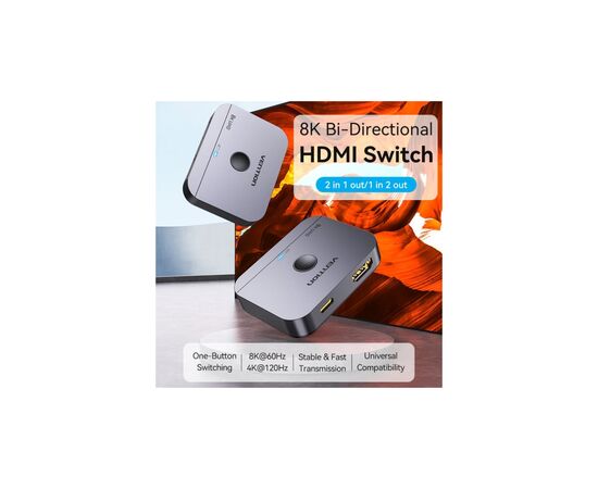 Сплиттер VENTION HDMI 2.1 UHD 8K 60Hz 3D, HDCP HDR Dolby 7.1 перемикач двонаправле (AKPH0)